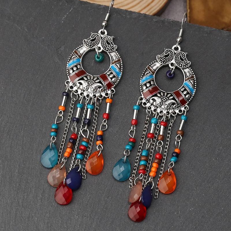 Beads Decor Tassel Drop Earrings
