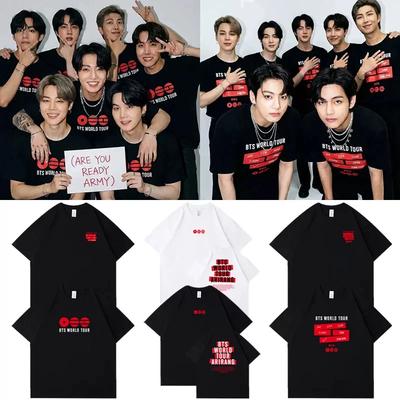 Kpop BTS 2026 Tour Mondiale Arirang Stesso Stile Maglietta Uomo Donna Elenco Nomi Membri Stampa Casual Manica Corta T-shirt Regalo per Fan Coreani