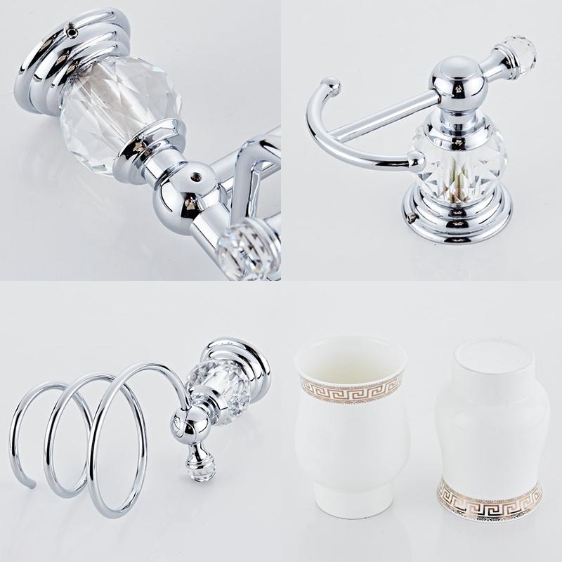 Badkamer Hardware Set Kristal Badhanddoekrek Toiletpapierhouder Zilver Chroom Handdoekrek Toiletborstelhouder Badjashaak EL8130