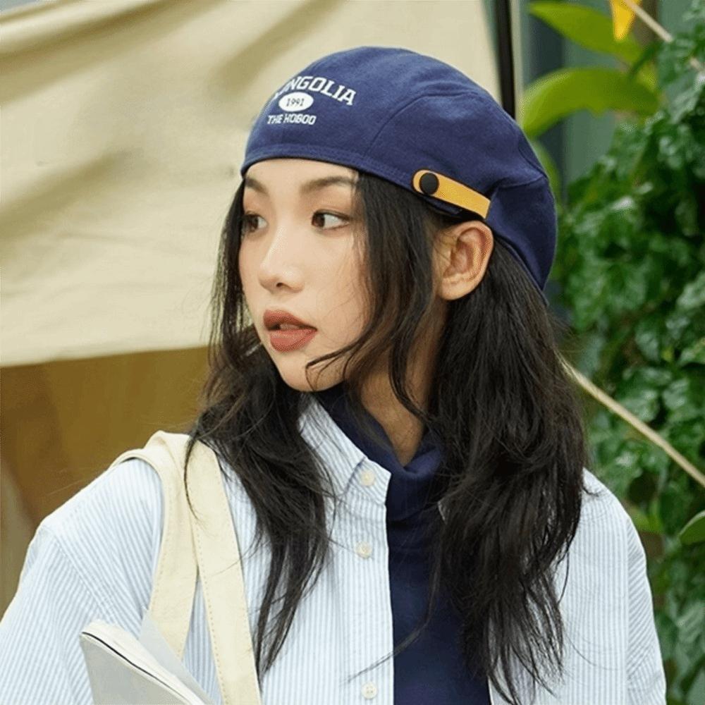 Adjustable Letter Embroidery Beret Flat Painter Cap Fashion Forward Hat  Spicy Girls