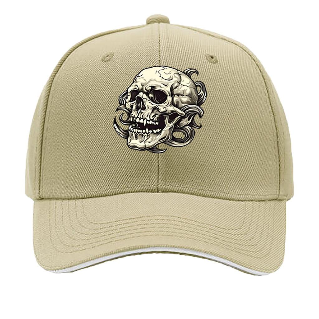 UnisexS Skull Graphic Black Flat Brimmed Hat with White Skull Design Casual Streetwear Outdoor Sp Sandwich Baseball Cap