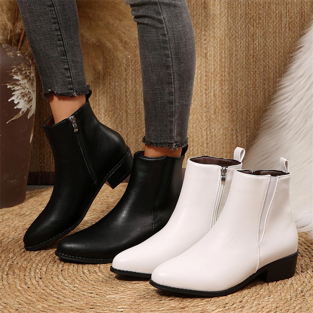 Women's Plus Size Pointed Toe Casual Boots with Side Zipper for Everyday Wear