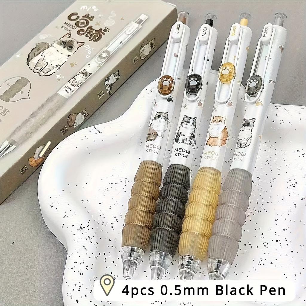 4er-Pack Neutralstift 0,5 mm Schwarze Katze Wasserstift Druckstift ST-Spitze Schnelltrocknend Prüfung Pinselübung Studium