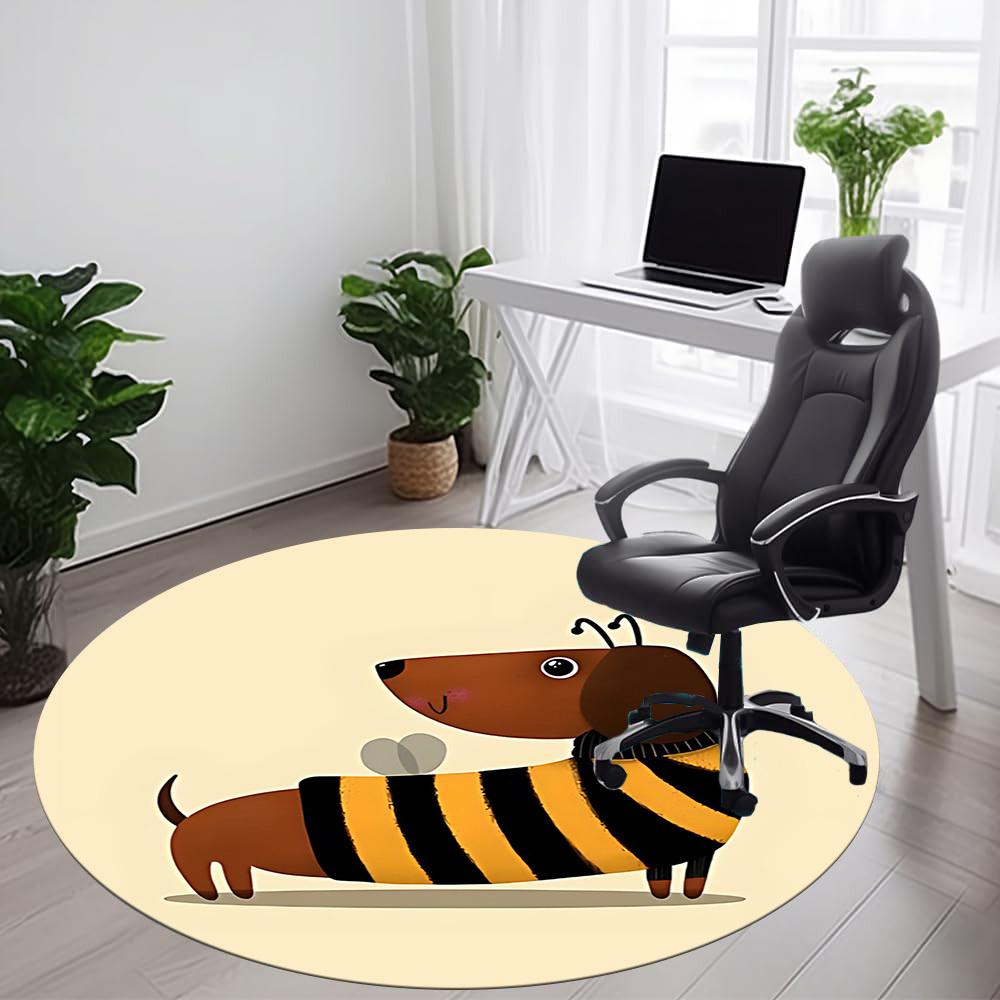 1pc Bee Dog Dachshund Office Round Area Rug, Under Office Chairs Bedroom Living Room Home Decor, Room Deco