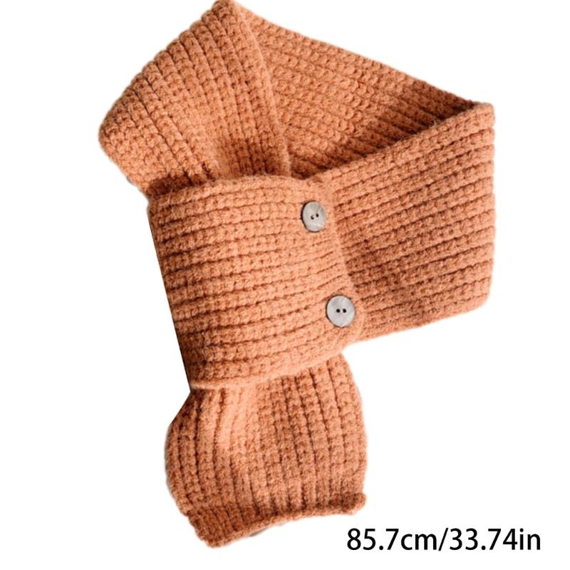 Solid Color Knitted Scarf with Button Closure Fashion Crossed Neck Gaiter Outdoor Neck Wrap Accessory for Winter Warmth