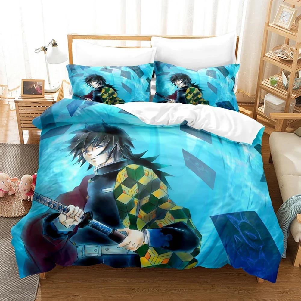 Stylish Modern Fashion 3D Print Cartoons Demon Slayer Sets With Bedclothes Bed Polyester Twin Full Queen King Quilt