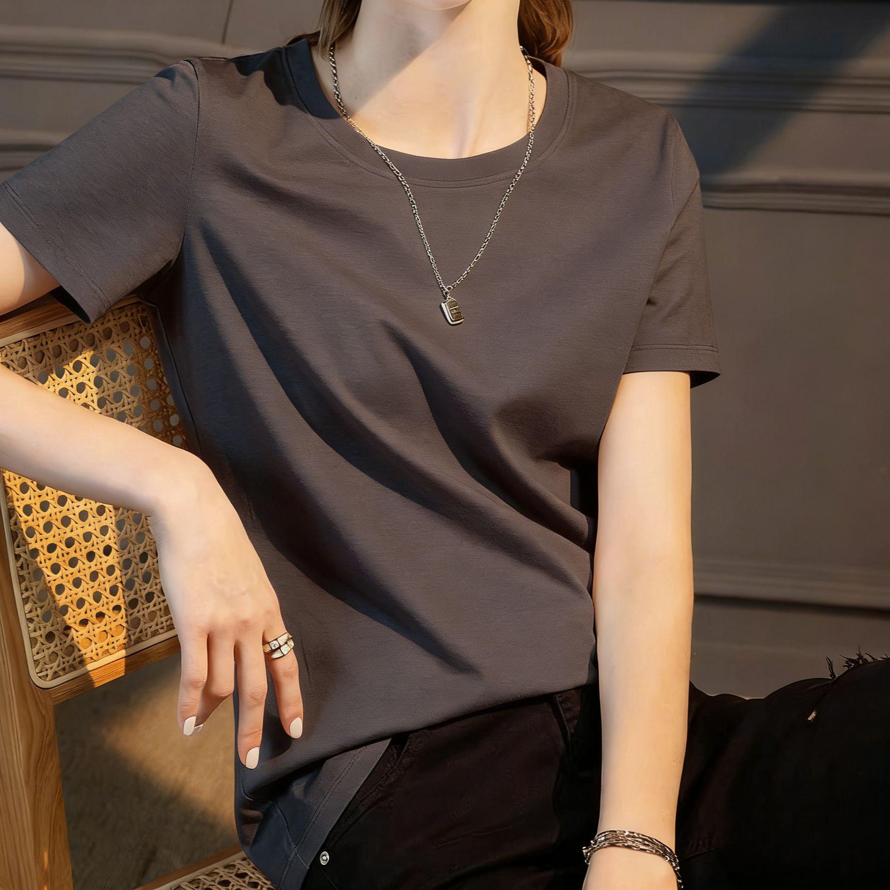 

80s Style White Silk Cotton Short Sleeve Women s T-Shirt - Summer 2026 Light Luxury Casual Top 4XL (recommended for 175-195 jin)