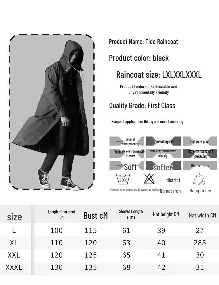 Erwachsener Schwarzer Kapuzen-Trench-Stil Extra Dick Winddicht Regenponcho zum Angeln