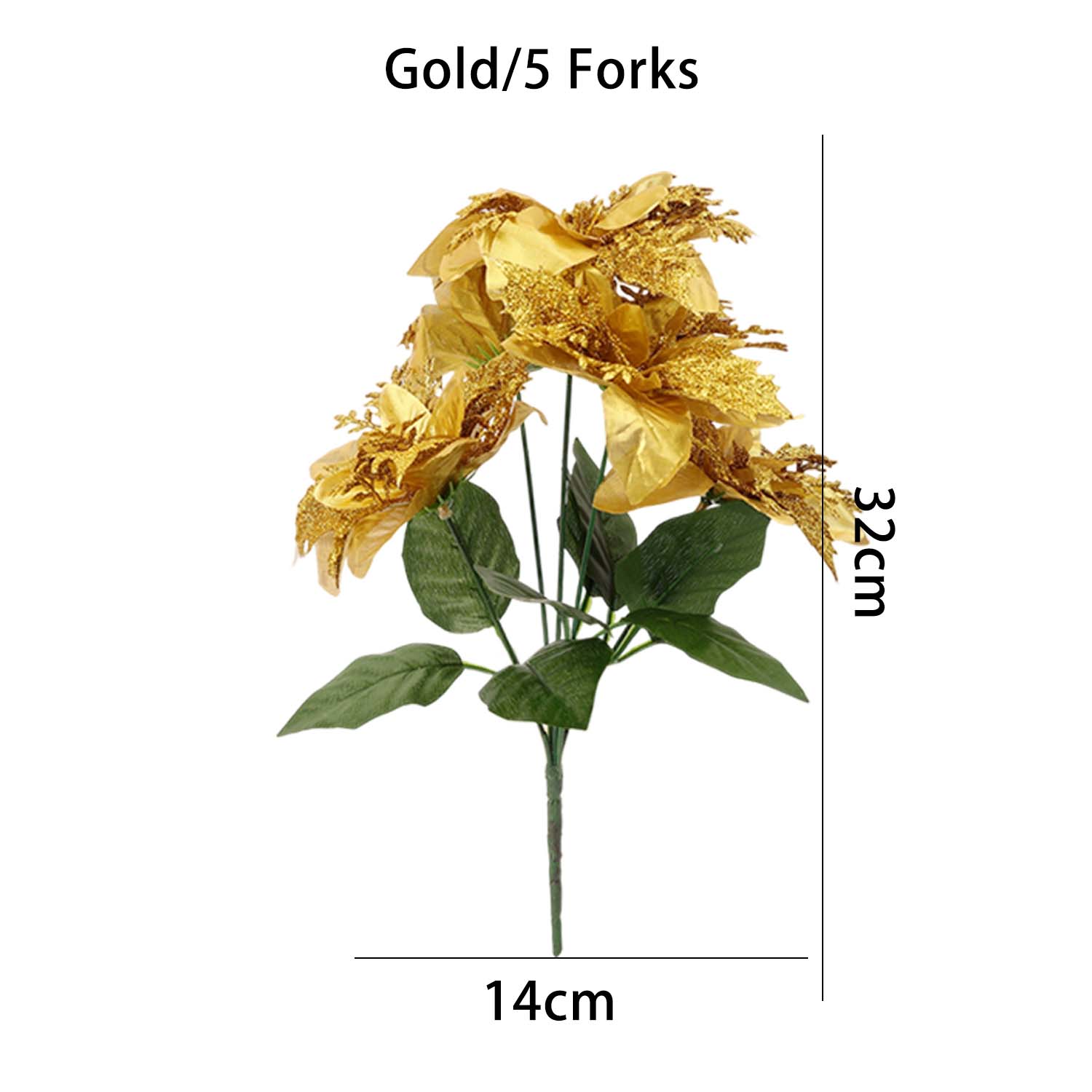 

Glitter Artificial Flowers Bouquet A Bundle of Five Forks Christmas Flowers Ornaments Festive Vase Tabletop Celebration Decor 1PC