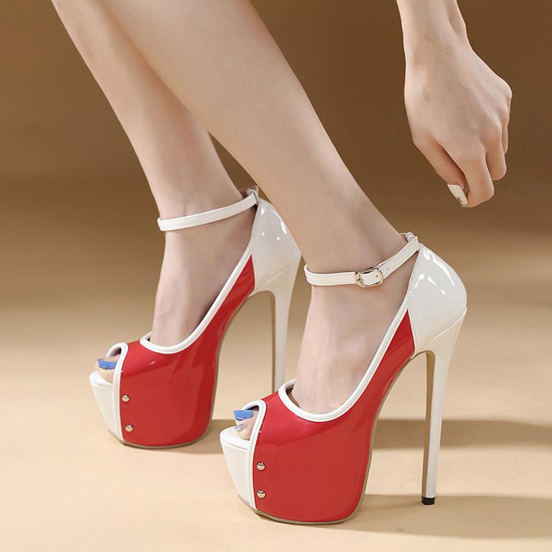 Sexy Peep Toe Party Club Strip Pole Dance Ultra High Heels Platform Pumps Fashion Stiletto Wedding Banquet Shoes Women Red