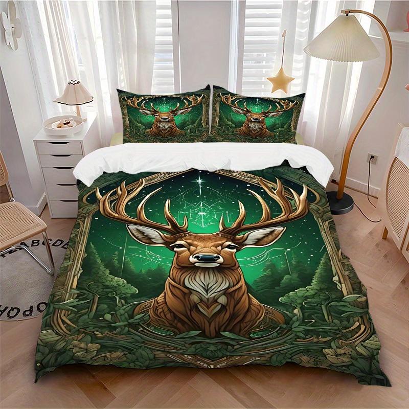 

3pcs Deer Forest Soft Comfortable Bedding set, For Bedroom, Guest Room And Dorm, All - Season Use, High-Definition Printing196 135x200cm