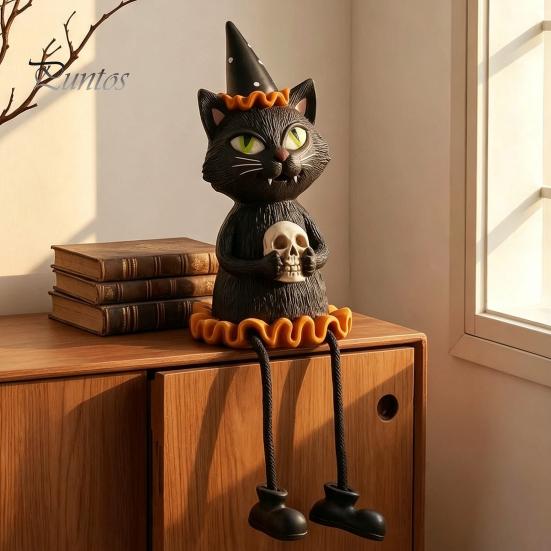 Unique Gifts for Halloween Lovers Figurines, Spooky Ghost Skeleton Pumpkin Black Cat Resin Ornaments, Durable Seasonal Home Accents Tabletop