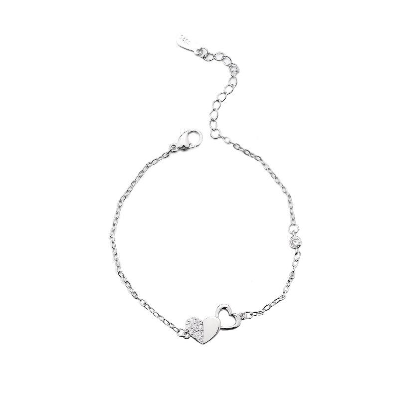 

Серебряный браслет S925, полный бриллиантов, браслет Love, стильный браслет с двойным персиковым сердцем в подарок для вашей девушки