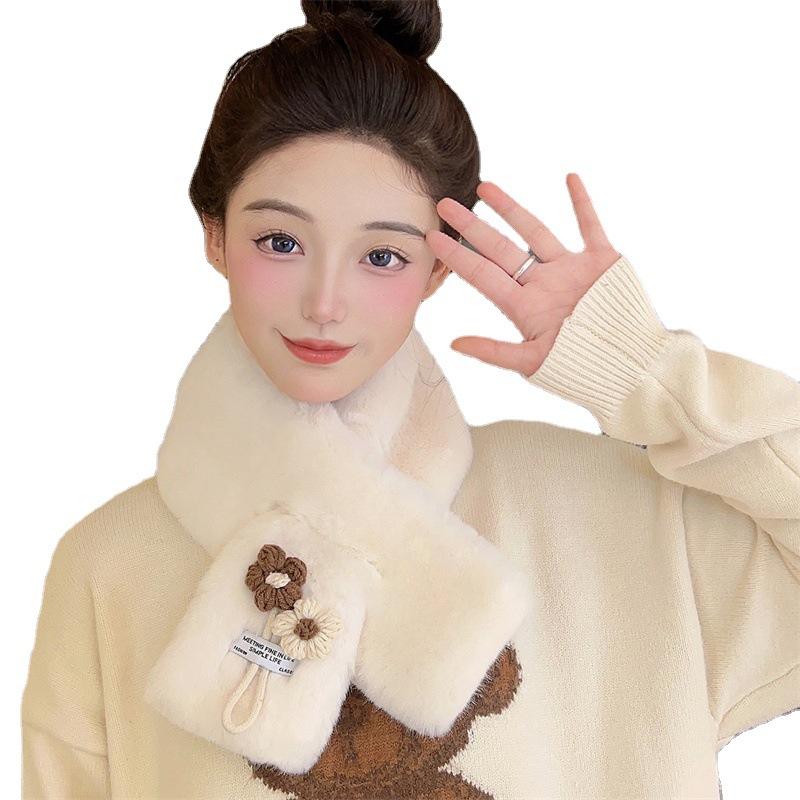 Japanese cute cartoon flower cross scarf autumn and winter warm neck protection small fresh scarf student couple versatile