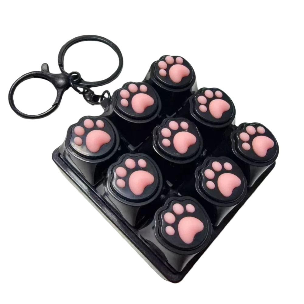 Relaxing Cat s Paw Shape Fidget Keychain 9Keys DIY Keyboard Keyboard Clicker Keys Button Keycap Finger Keyboard Cap Adult