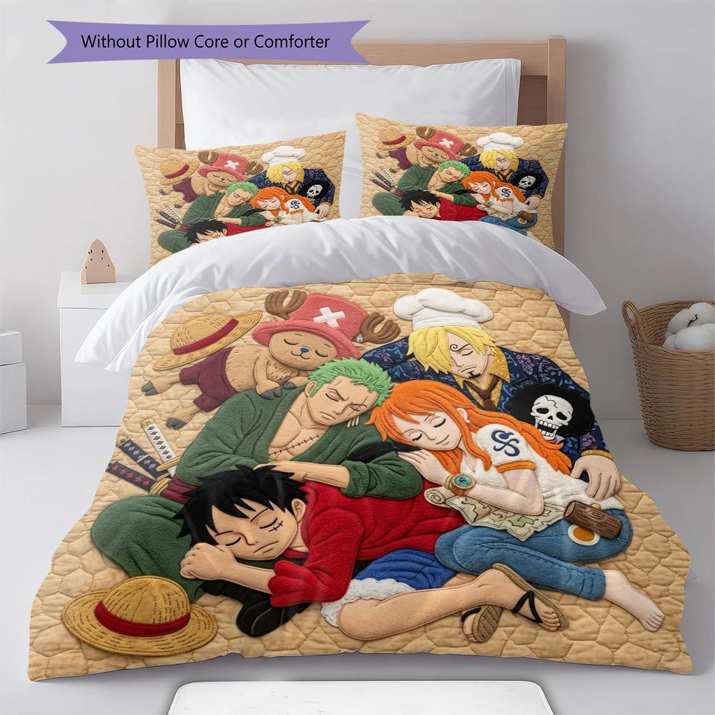 One Piece Muster Bettwäsche Steppdecke Set Bettbezug Kissenbezug Zuhause Geburtstagsgeschenk(1 Bettbezug + 2 Kissenbezüge, ohne Füllung)