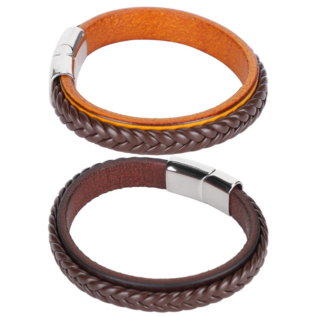 Leather Woven Bracelet Braided Wrist Band Vintage Magnetic Buckle Hand Decoration 20.5cm