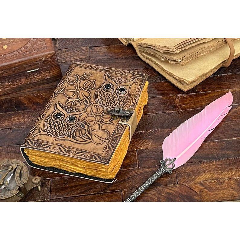 

Owl Journal | Handmade Leather Notebook | Book Of Shadows | Grimoire Journal | Leather Journal Blank Spell book | Vintage Journal |Sketch 7 x 5 in
