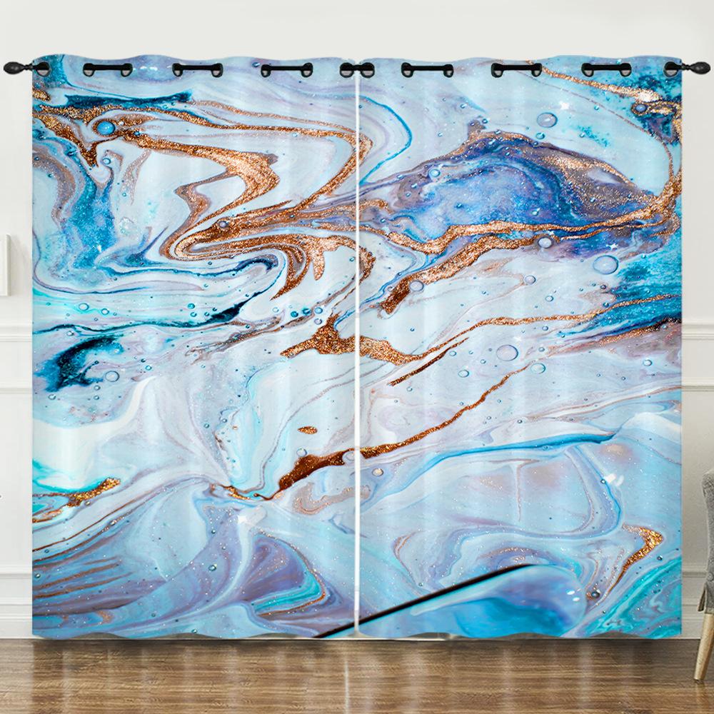 Curtains Nordic Style Marble Texture Bedroom Curtains Digital Printing Blackout Curtains No Punching