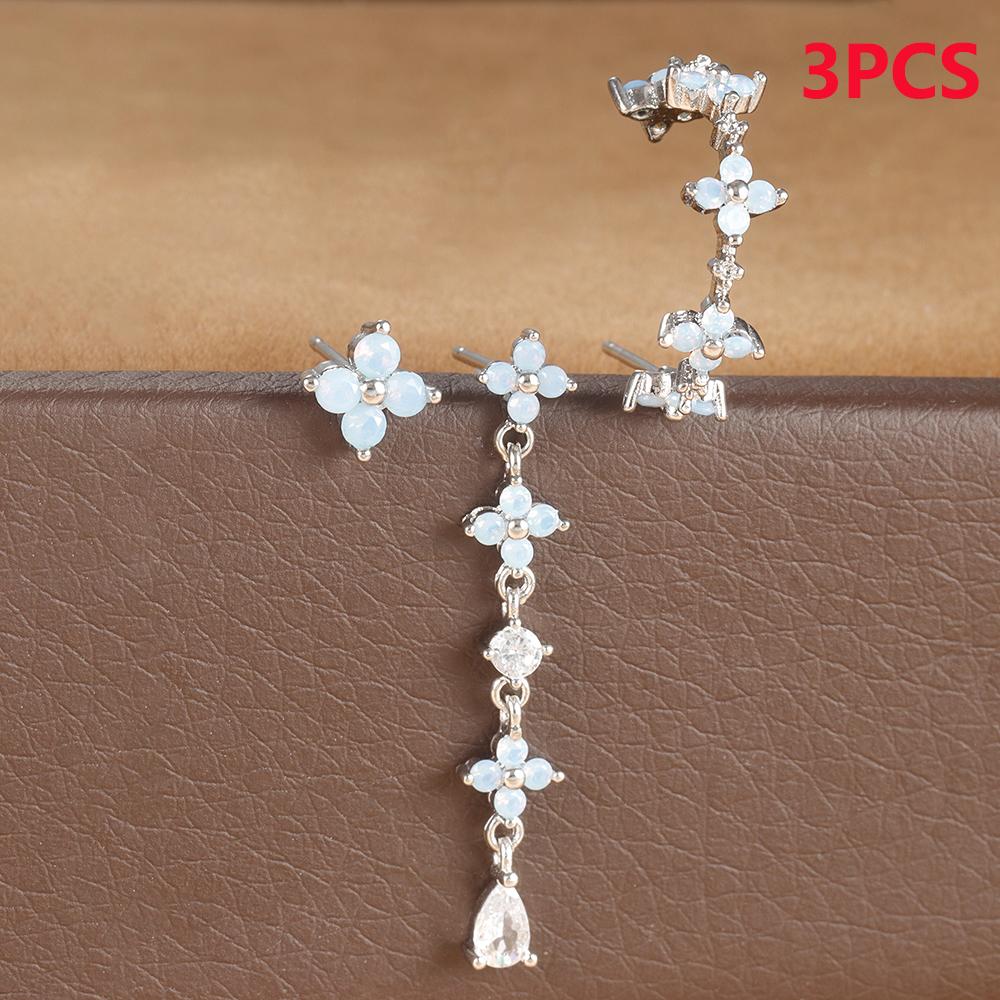 3PCS Zircon Flower Pendant Earring Sets For Women Stainless Steel Cartilag Piercing Earring Trend Jewelry Aretes De Mujer