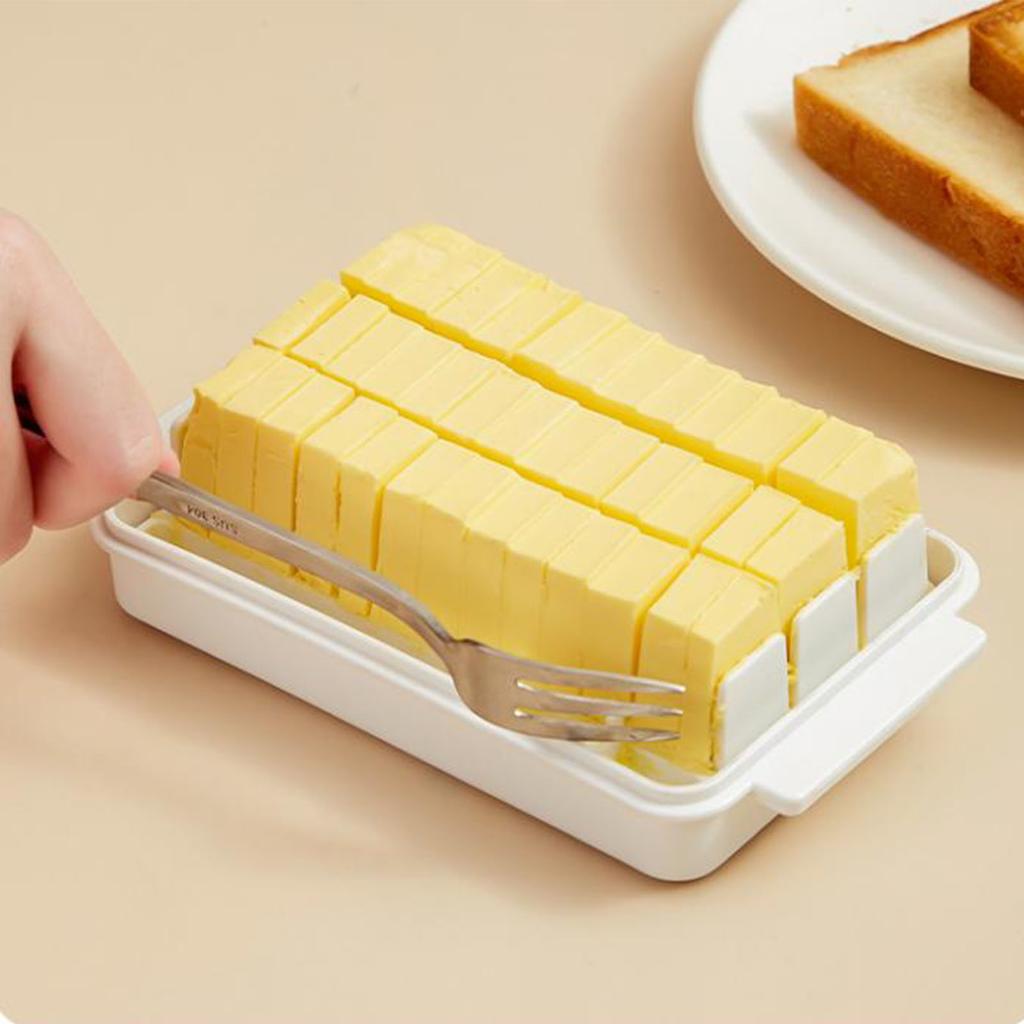 Butter Cutting Dish with Lid PP Rectangular Butter Container Accurate Cutter Box for Freezer Counter