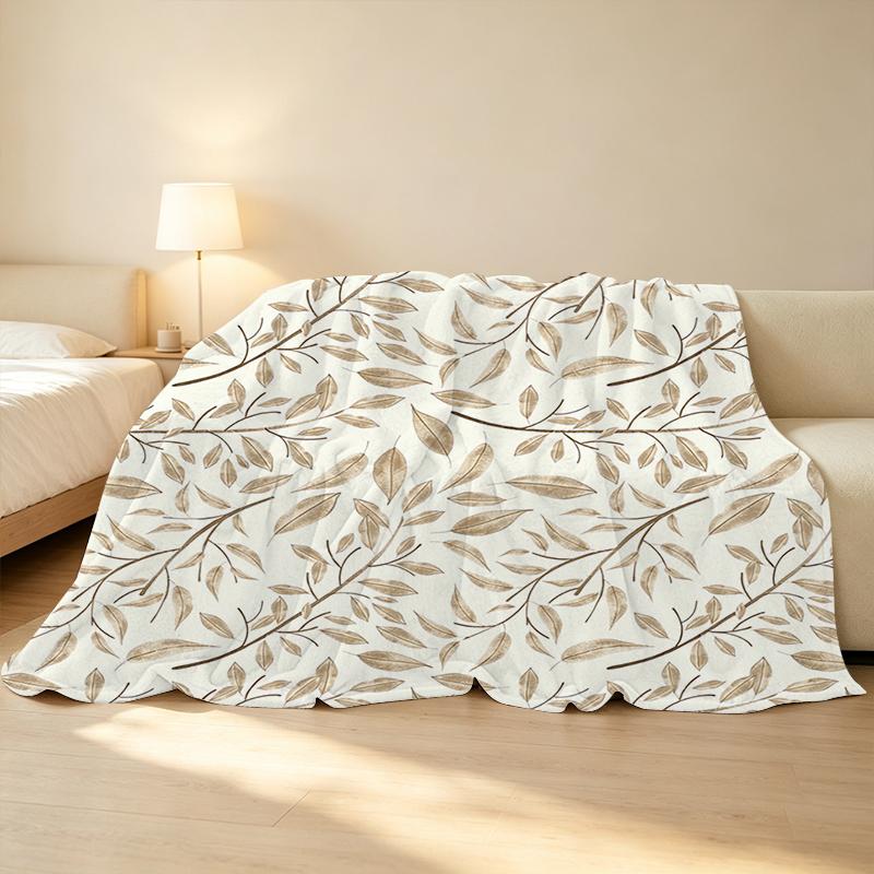 Soft Warm Flannel Blanket Anti-Pilling Minimalist Leaf Pattern, All-Season Home Throw for Halloween & Christmas Use