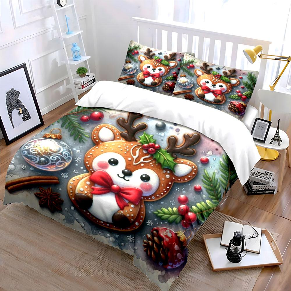 Cartoon Reindeer with Holly. Bedding Sets Duvet Cover Sets Duvet Covers Pillowcases(1*Duvet Cover 2*Pillowcases Without Duvet Insert)