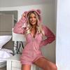 Women Long Sleeve Hooded Jumpsuit Pajamas Casual Winter Warm Rompe Sleepwear