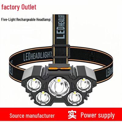 5-Head USB Rechargeable Long-Range Headlamp for Outdoor Activities and Night Fishing