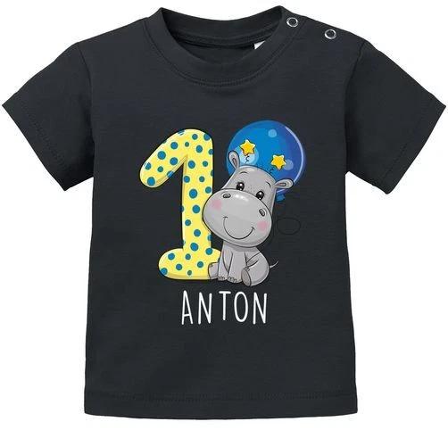 Personalised Baby T Shirt With Name Number 1 Birthday Shirt Hippo S