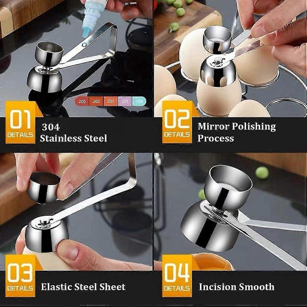 Egg Shell Opener Egg Topper Cutter, Stainless Steel Egg Cracker Separator for Raw, Soft or Hard Boi - GXCC