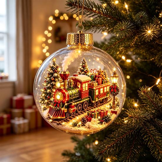 Winter Wonderland Decorations Lighted Clear Christmas Ball Ornaments, Cute Santa Claus/Tree/Snowman/Angel Figure Inside Warm Light Holiday