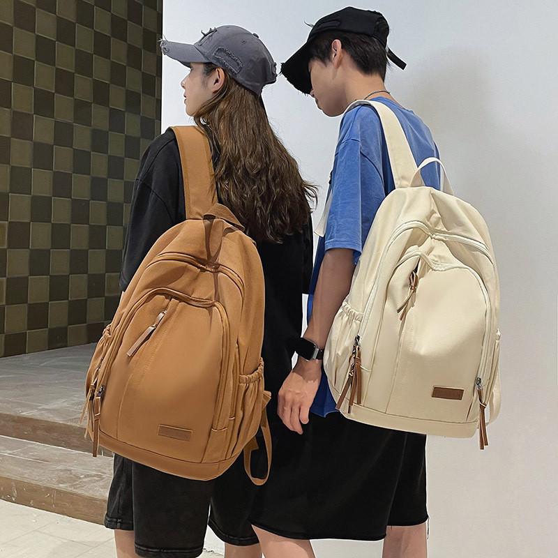 Simple Solid Color Letter Decoration Large Capacity Student Backpack Teen For