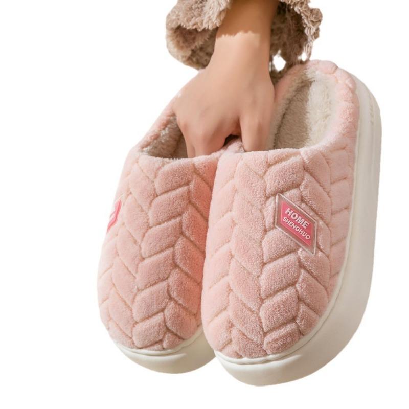 New thickened cotton slippers women's autumn and winter home warm non-slip piled thick bottom couple cotton mop