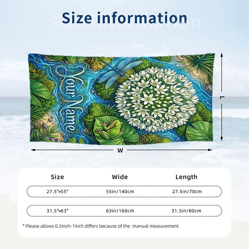 Natures Serenity Garden Theme Quick Dry Beach Towel Custom Name Text Print Large Sand Resistant Towel Beach Vacation