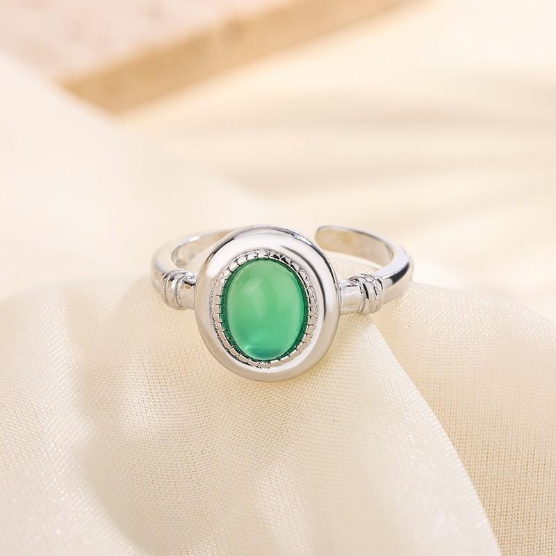 PANJBJ 925 Sterling Silber Grüne Steinringe für Damen Paar Minimalistisch Klassischer Schmuck Geburtstagsgeschenk Dropshipping