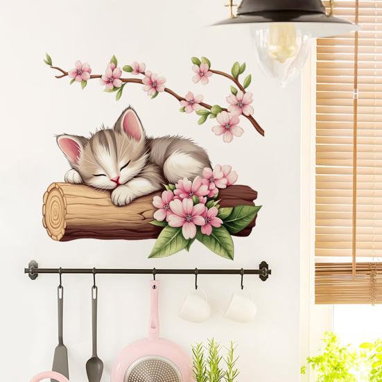 Adesivo da Parete Gatto Carino Acquerello, Decalcomanie da Parete Gattino Rimovibili, Decorazione Murale Artistica Peel and Stick per Cameretta, Soggiorno, Camera da Letto