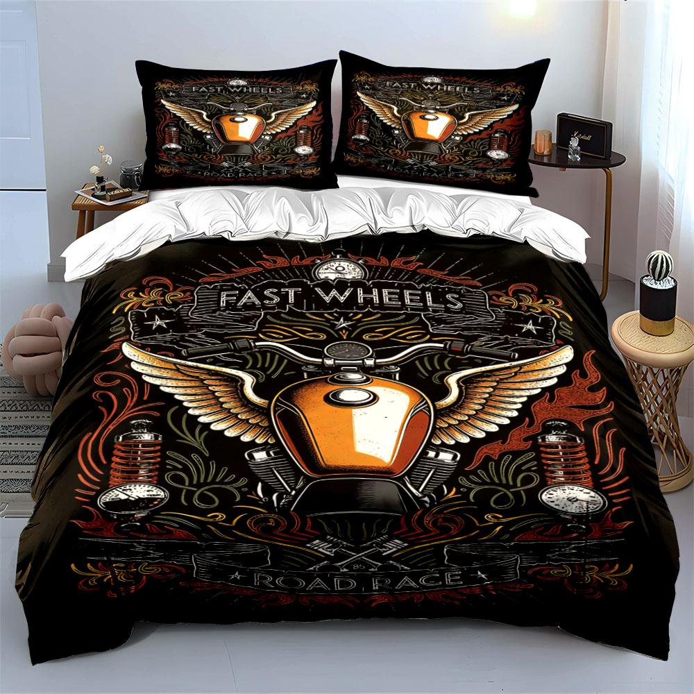 Motorcycle, wings, and text. Bedding sets Duvet cover sets Duvet covers Pillowcases(1* Duvet Cover 2* Pillowcases without duvet insert)