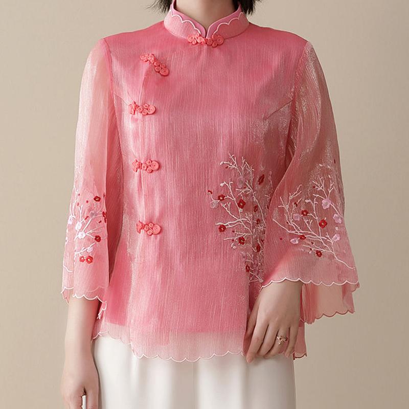 Chinese Style Embroidered Blouse Modified Stand Collar Bat Sleeve Loose Top Vintage Temperament Women's Clothing