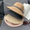 Straw hat women's summer Hepburn wind foldable sun hat face cover UV protection beach sun protection hat