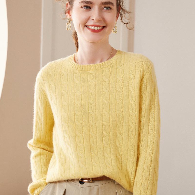 Women's Autumn/Winter Luxurious Loose Cable Knit 100% Cashmere Pullover Sweater