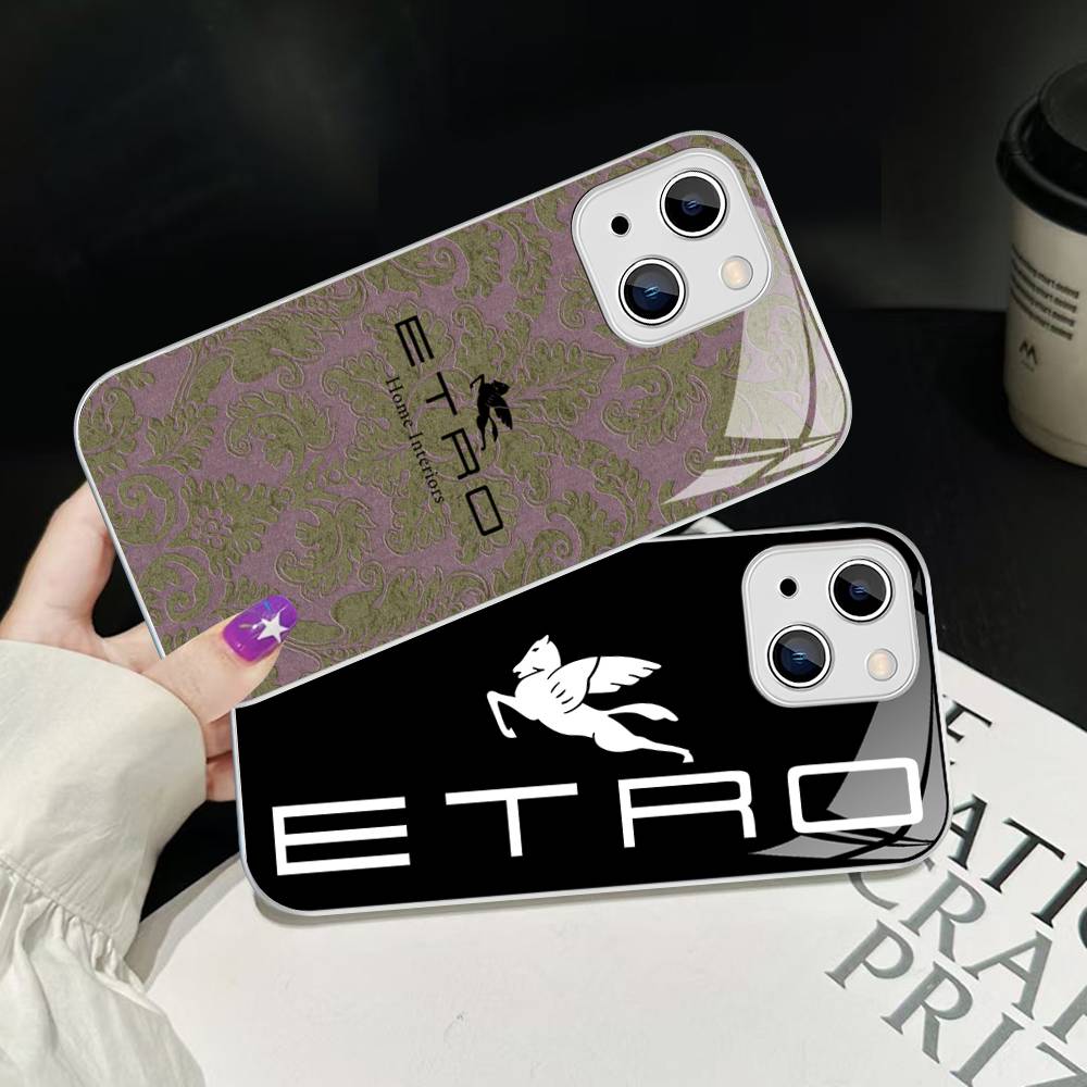 Luxuxy E-ETRO Logo Tempered Glass For Iphone 14 13 12 11 Pro Mini XS MAX 14Plus X XS XR Cover