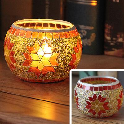 

European Colorful Mosaic Glass Candle Holder Christmas Decor Romantic Dinner Table Centerpiece