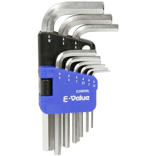 E-Value 9-Piece Hex Wrench Set (1.5, 2, 2.5, 3, 4, 5, 6, 8, and 10mm) (ELHW09NL)