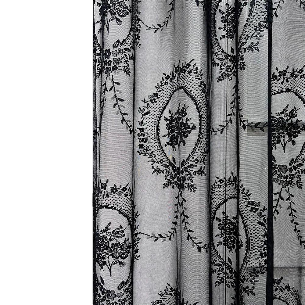 Black Knitted Lace Embroidered Curtain for Bedroom & Living Room