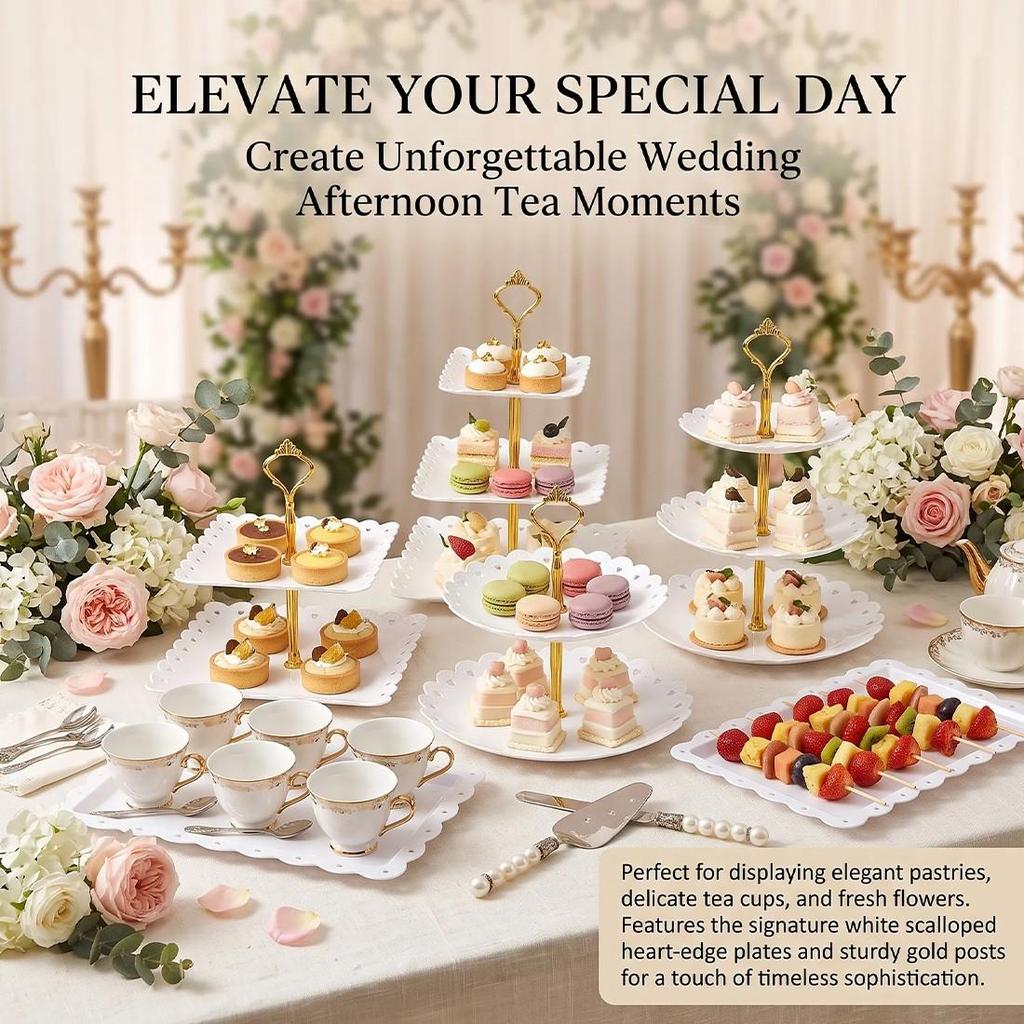 6pcs Cake Stand Afternoon Tea Wedding Plates Party Embossed Tableware Holder