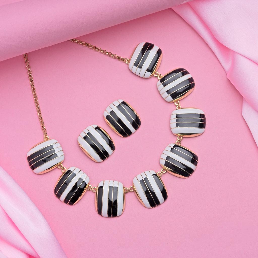 Estele Gold Plated Enamel Necklace Set for Women