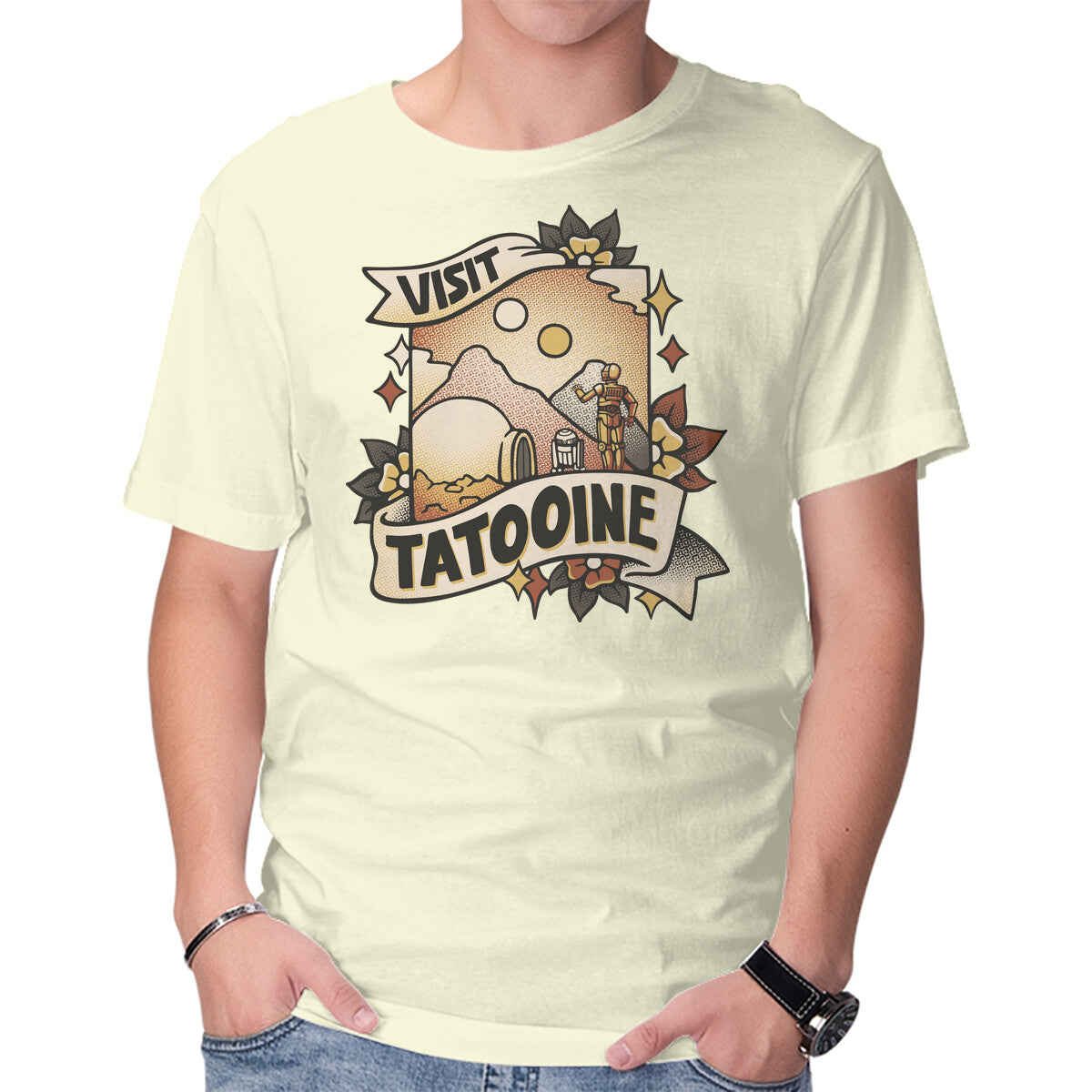 Unisex Crew Neck T-Shirt Visit Tatooine Tattoo Graphic Short Sleeve Casual Tee XS