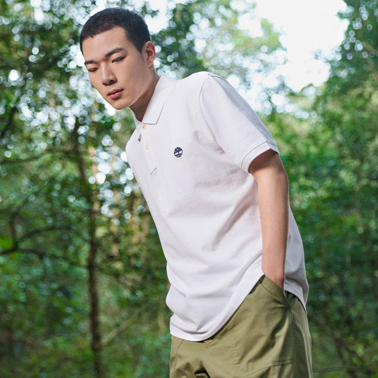 Timberland Venkovní ležérní jednobarevné polo tričko s krátkým rukávem Pánské topy Bílé A62T5-100