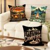 H-Happy Camping Cushion Cover Soft Short Plush Pillow Cover Smooth Cozy Texture Aesthetic Cushion Case Home Decor